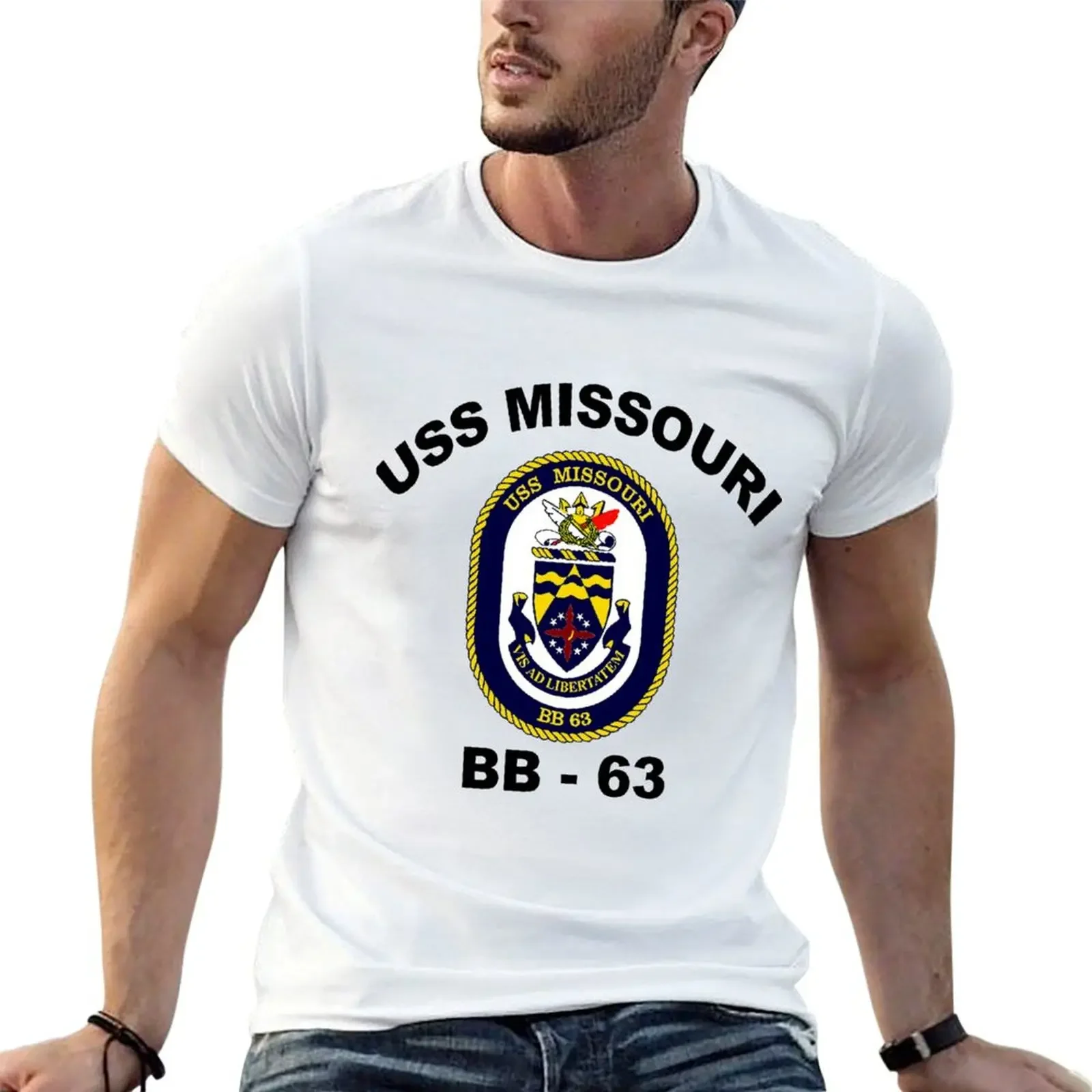 

USS Missouri (BB-63) Crest T-Shirt essential t shirt designer shirts vintage graphic tee mens workout shirts