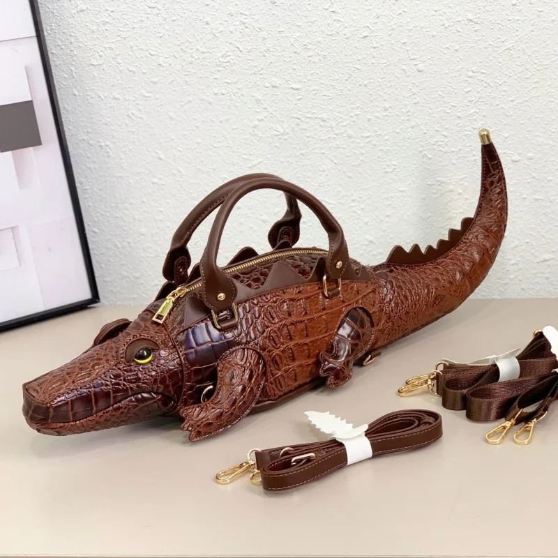 Creative Funny Crocodile Shoulder Bag Female Novel Cute Pet Animal Shaped Handbag Trendy Cool Backpack Multiple Back Methods