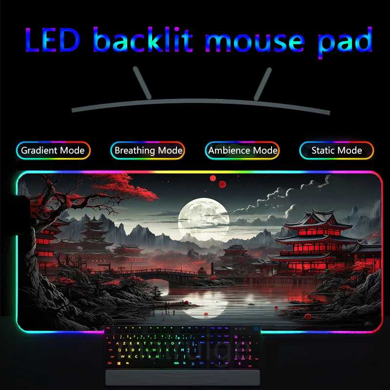 Landscape Game MousePad RGB Sakura Blooming Mouse Pad LED Gamer Computer Rubber XXL Keyboard mats Beautiful Decorative Table Mat