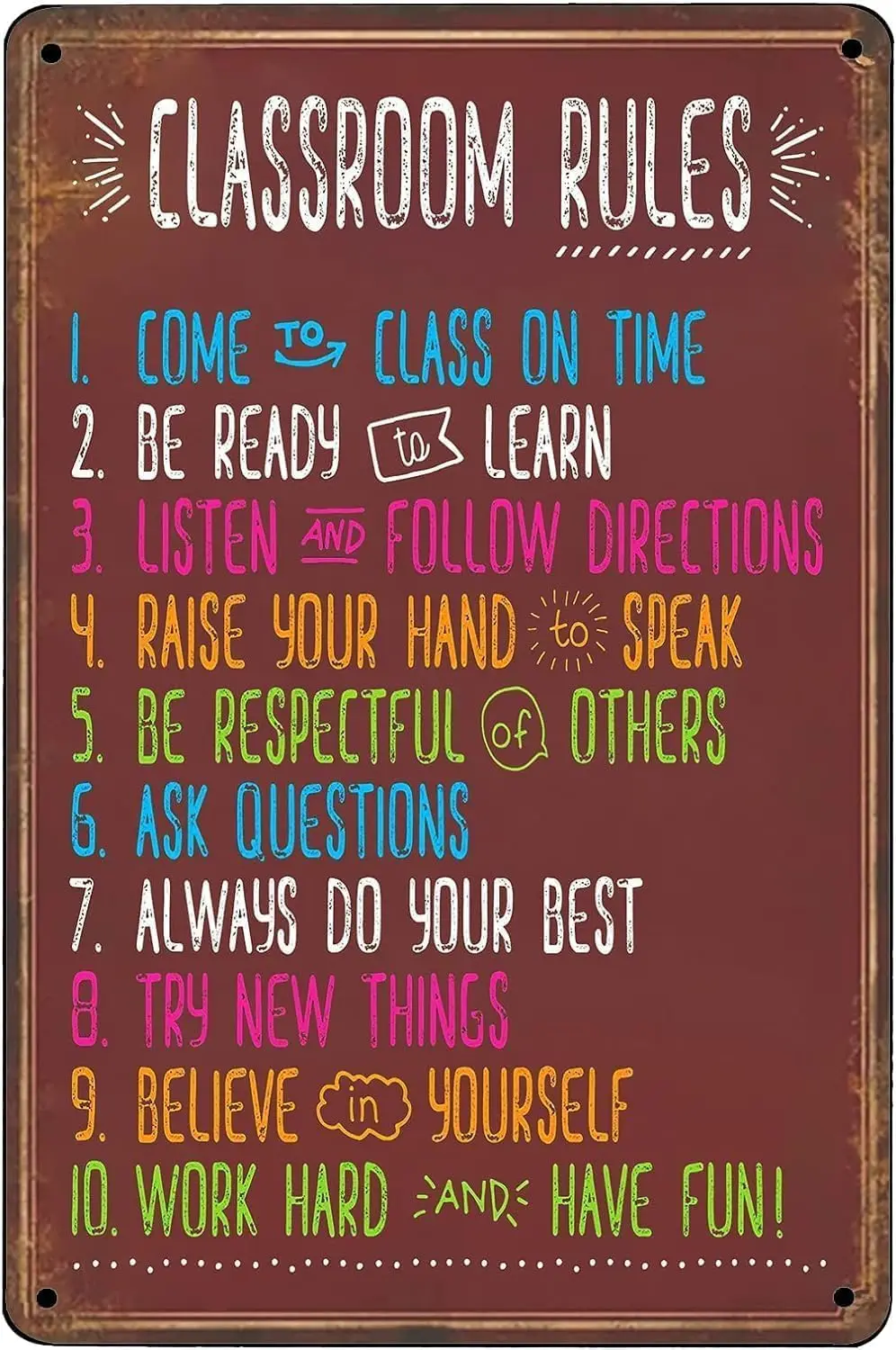 12X 16 Aluminium Sign Funny Classroom Rules Vintage Wall Art Farmhouse Country Home Decor for Classroom School Students Poster--
