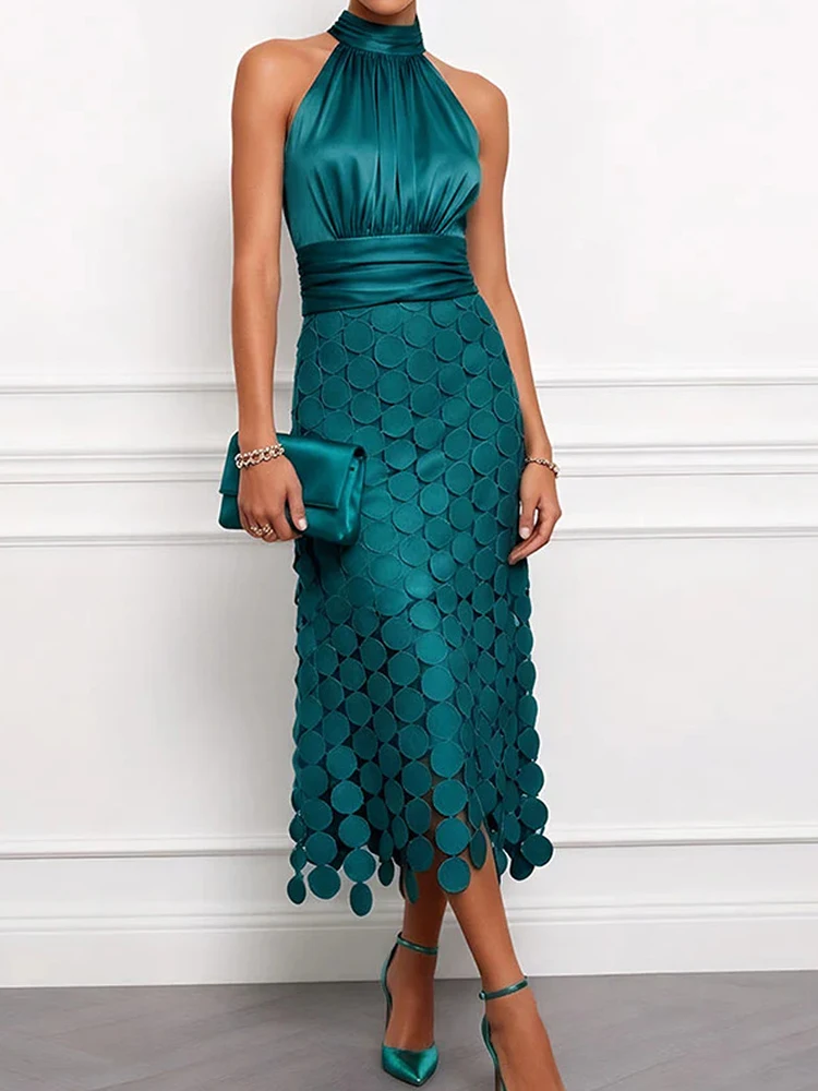 Summer 2026 Elegant Sleeveless Slim Fit Maxi Dress Women Chic Solid Patchwork Holiday Party Dress Fashion Ladies Dress Vestidos