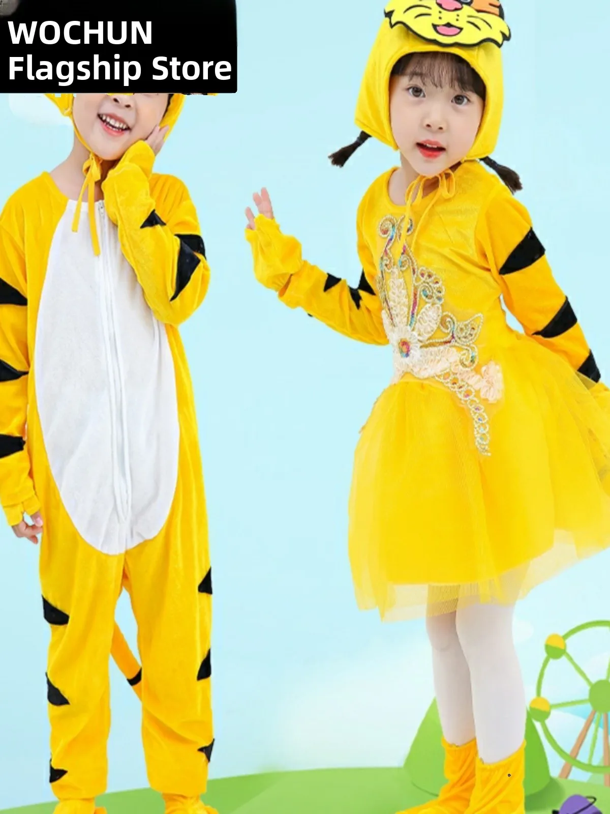 New Six-One Student Animal Little Tiger Performance Suit Tiger Baby New Year Performance Costume loween Cartoon Jumpsuit