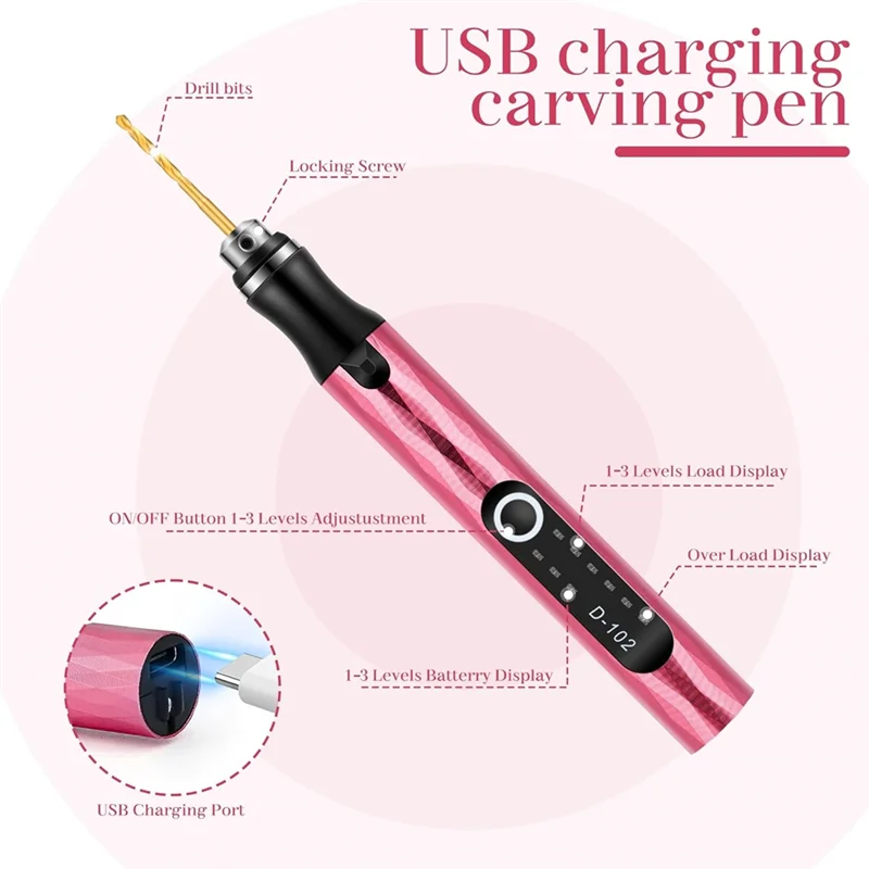 ปากกาแกะสลักไฟฟ้า HHO-Overload Protection สำหรับไม้ โลหะ แก้ว - ชาร์จผ่าน USB-C, ปรับความเร็วได้ 3 ระดับ สำหรับผู้เริ่มต้น
