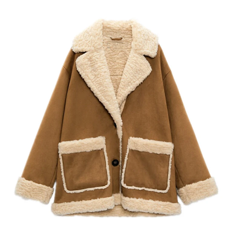 Women Warm Faux Fur Fleece Coat Jacket 2023 Autumn Winter Ladies Lamb Wool Thickened Locomotive Lapel Female Chic Outwear