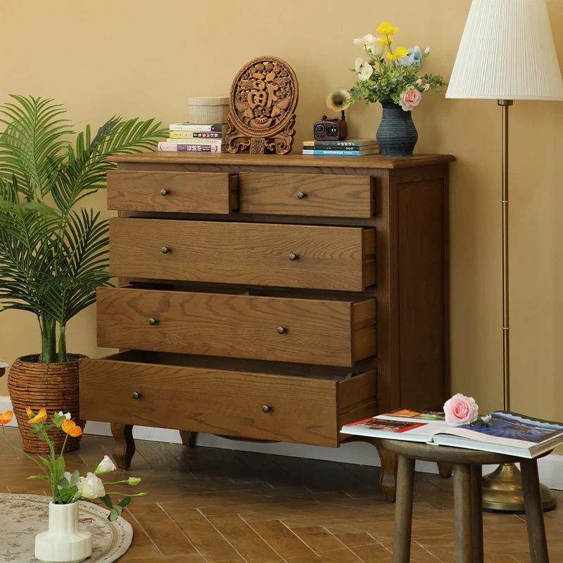 

American country oak chest of drawers European solid wood furniture Locker Side cabinet Bedroom multifunctional storage cabinet