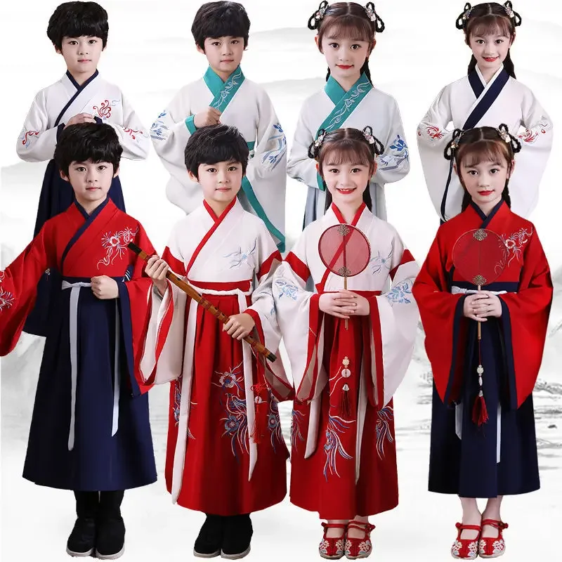 Traditional Chinese Vintage Clothing For Kids Boys Girls Women Hanfu Dress Tang Suit Kids Children Halloween Cosplay Costume RZ4