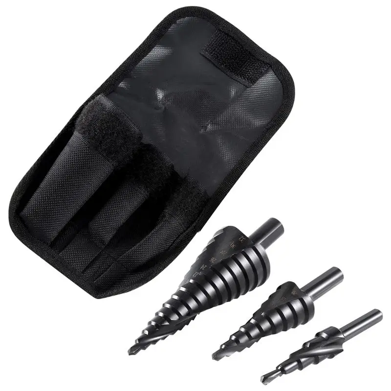 AEE8-3PCS 4-32MM HSS Cobalt Step Drill Bit Set Nitrogen High Speed Steel Spiral For Metal Cone Triple-Cornered Shank Hole Cutter