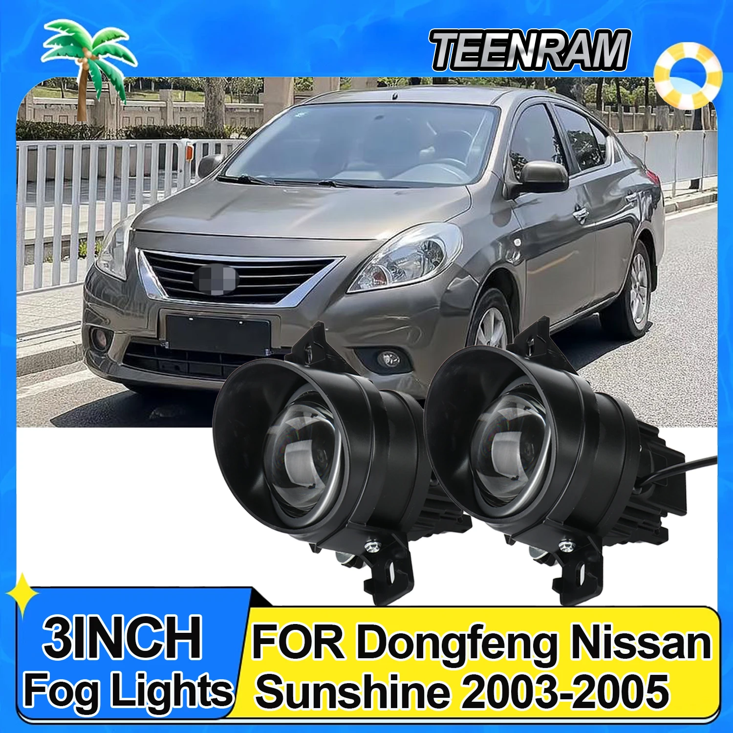 3 inches  Bi-led Fog Light Projector Lens White Yellow HID Bi-Xenon Hi/Lo Beam Fog Lights FOR Dongfeng Nissan Sunshine 2003-2005