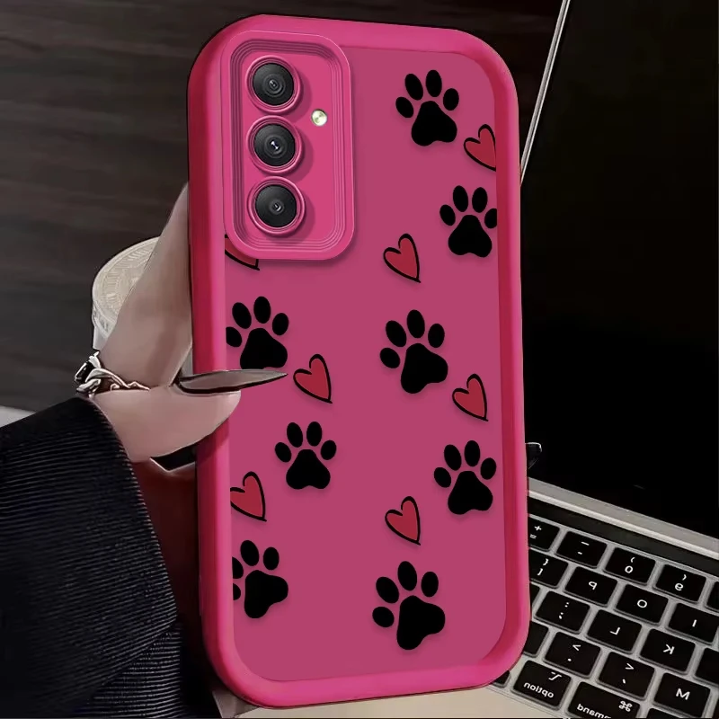 かわいい猫のハート型の足跡付きスマホケース、Samsung Galaxy A14 A15 5G S21 S22 S23 S24 S25 5G FE Plus Ultra A25 A35 A52 A53 A54 A55 5G対応