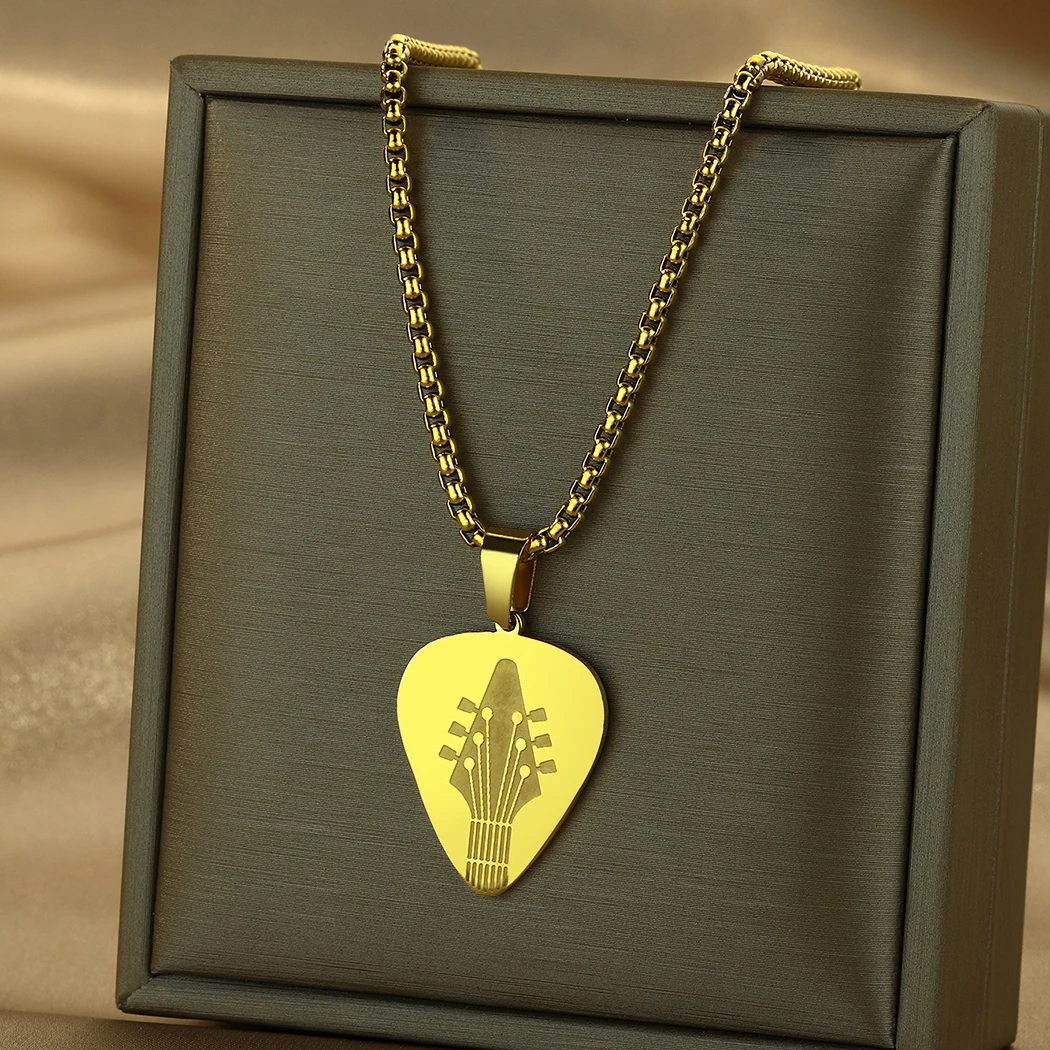 Chandler Stainless Steel Engraved Guitar Pick Pendant Necklace Musician Music-Lover Gifts for Men and Women