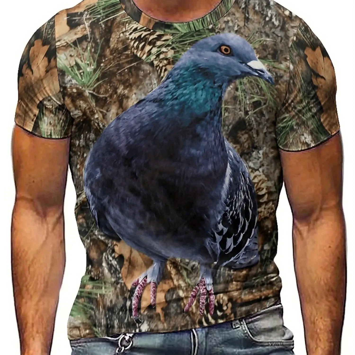 T-shirt da uomo a maniche corte con stampa 3D Camo Pigeon - Poliestere traspirante ad asciugatura rapida per sport all'aria aperta, escursionismo e viaggi