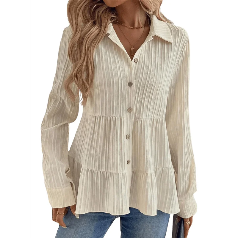 ABP-Blusa peplum con botones para mujer, camisas holgadas con cuello de manga larga, Top texturizado