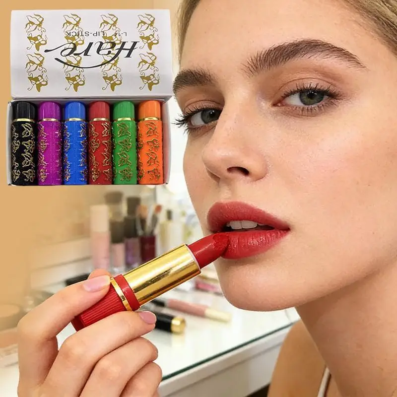 Juego de 6 unidades de lápiz labial mate aterciopelado, resistente al agua, lápiz labial sexy que cambia de color, no graso, hidratante, cosméticos