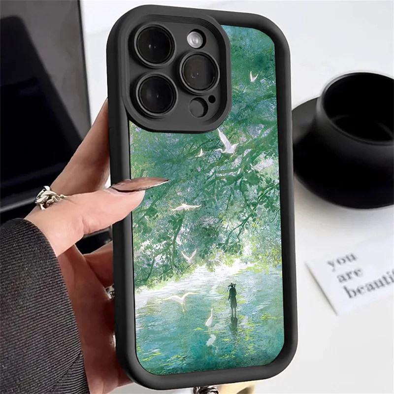 Eastern Jungle Oil Painting Forest Phone Case For IPhone 16 15 14 13 12 11 Pro Max Xs Xr 8 Plus Luxury Anti Drop Silicone Cover