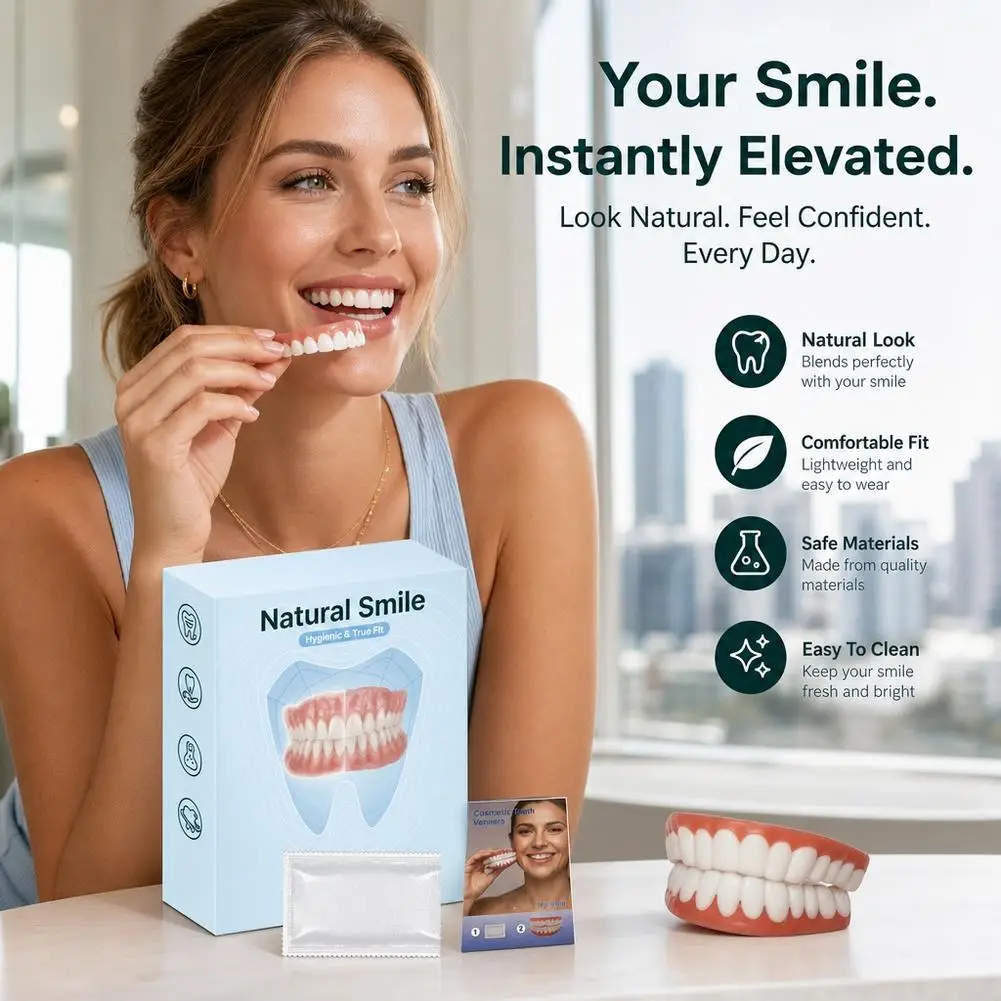 Temporary Denture Kit, Heat Moldable Custom Fit Upper Lower False Teeth Temporary False Teeth Set Natural Shade for Men & Women