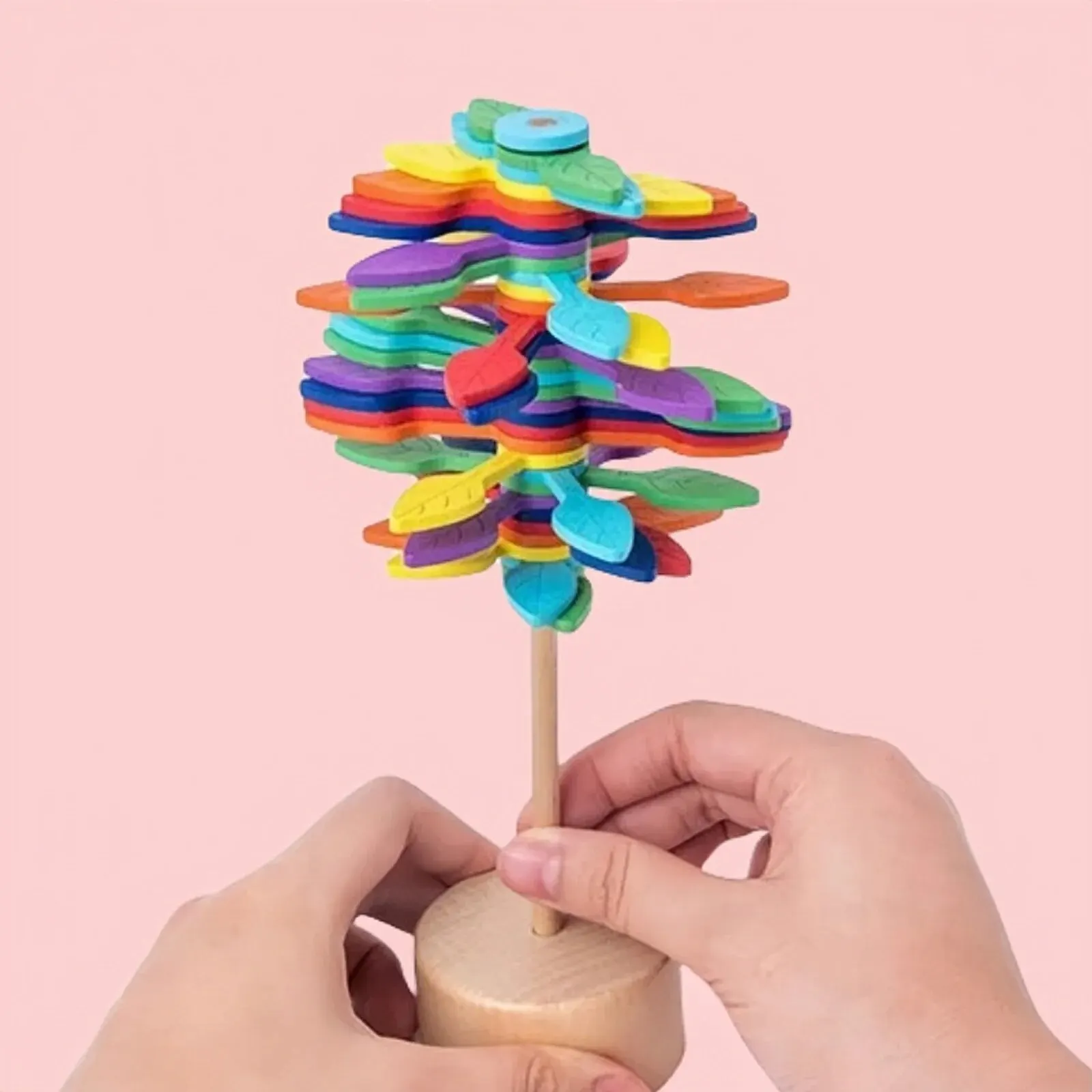 Wooden Rotating Lollipop Adult Creative Decompression Toy Kid Spin Magic Wand Educational Toy Office Anxiety Stress Relief Decor