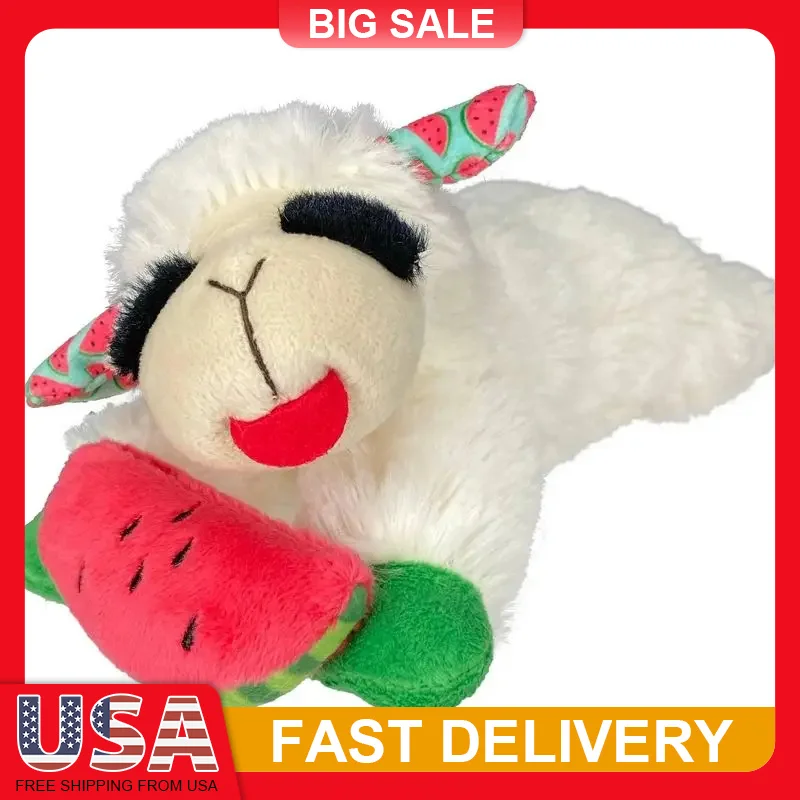 

Lamb Chop Plush Dog Toy with Watermelon 8 Inch Squeaky Soft Chew Toy for Puppy Small Medium Dogs Summer Pet Gift
