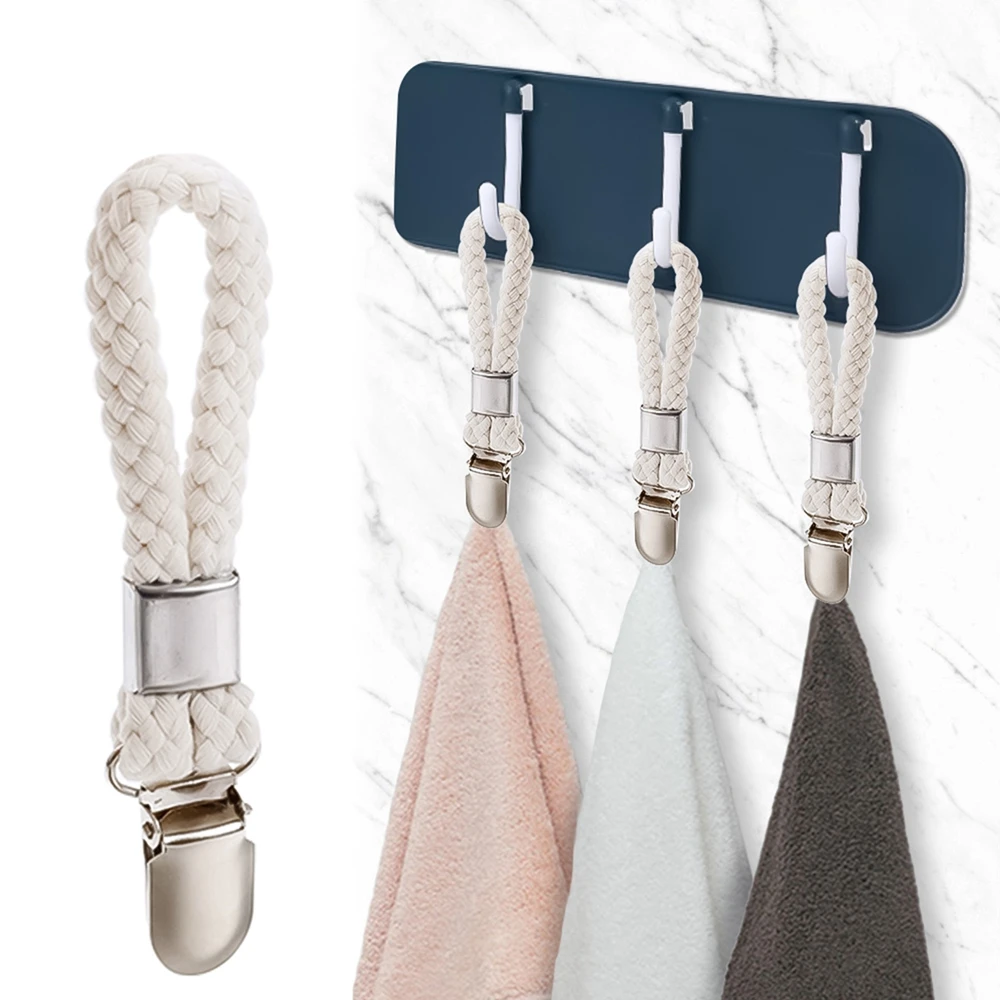 4PCS Tea Towel Clips Cloth Hanger Holder Brackets Braided Cotton Loop for Home Storage Kitchen Towel Hooks Holder Hangers