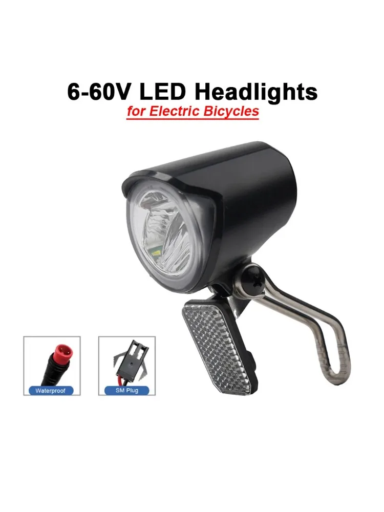 AliExpress NONE E-Bike LED Headlight 6V 12V 24V 36V 48V 60V Bicycle Front Lamp 2Pin WP Plug / SM Plug Electric Bike Light
