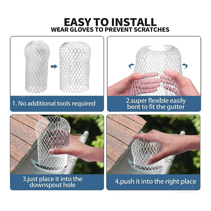 8 Pcs Gutter Guards - Aluminum Gutter Downspout Guard, Expandable Leaf Strainer Gutter Screen Covers Down