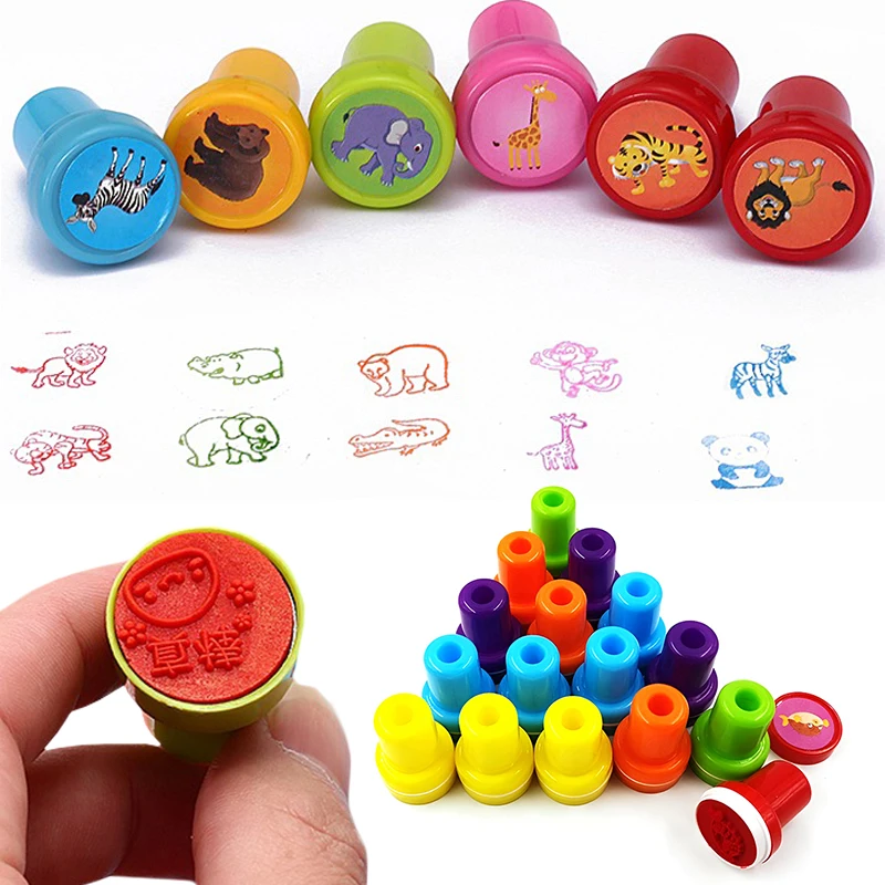 5-30PCS Colorful Cartoon Stamps Fun DIY Decoration Kit Random Patterns Cute Animal Plant Vehicle Shape Cognition Games Props ZYF