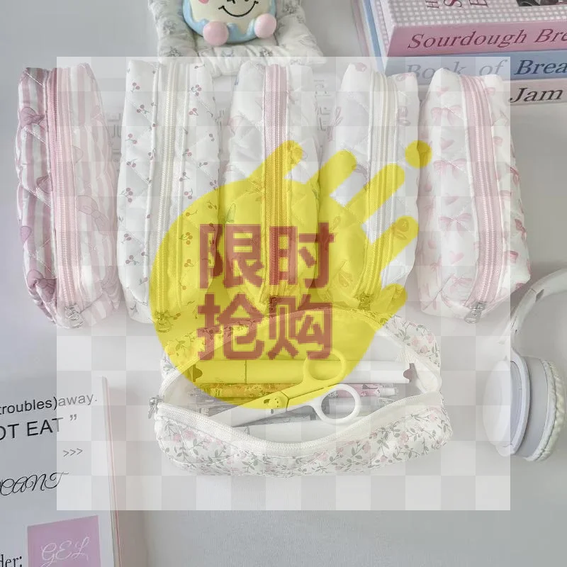 【DC】Cute Butterfly Knot Cherry Blossoms Pencil Case Large Capacity Stationery Storage Bag Makeup Bag Stationery Box