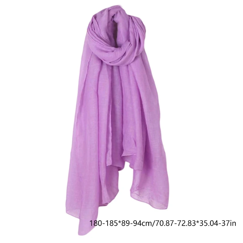 Women Men Fashion Wrap Shawls Pure Color Cotton Linen Lightweight Large Long Scarf for Beach Outdoor Camping Traveling