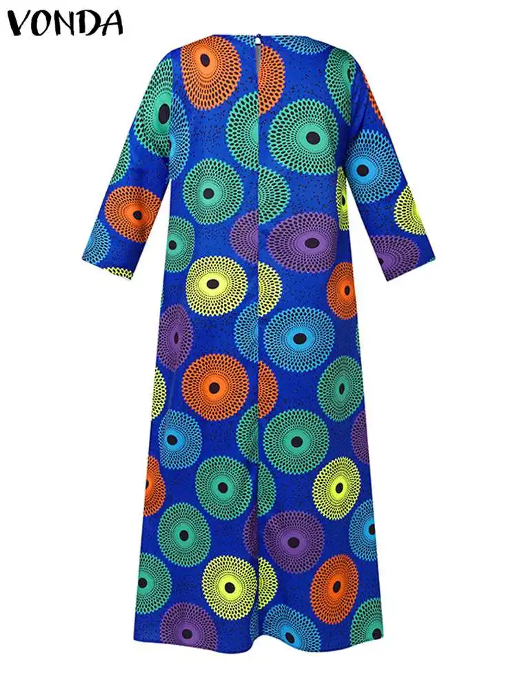 Plus Size 5XL VONDA Summer Vintage Long Dress Women Fashion Bohemian Printed Maxi Sundress Casual Loose 3/4 Sleeve Party Robe