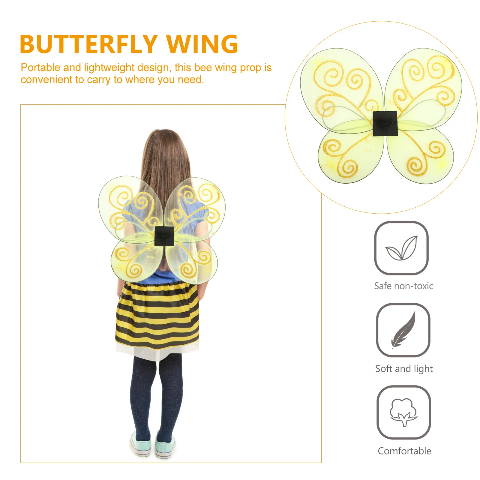 

Bee Wing Prop Lightweight Foldable For Costume Party Photo Booth, Bee Wing Cosplay Party Supplies Decor