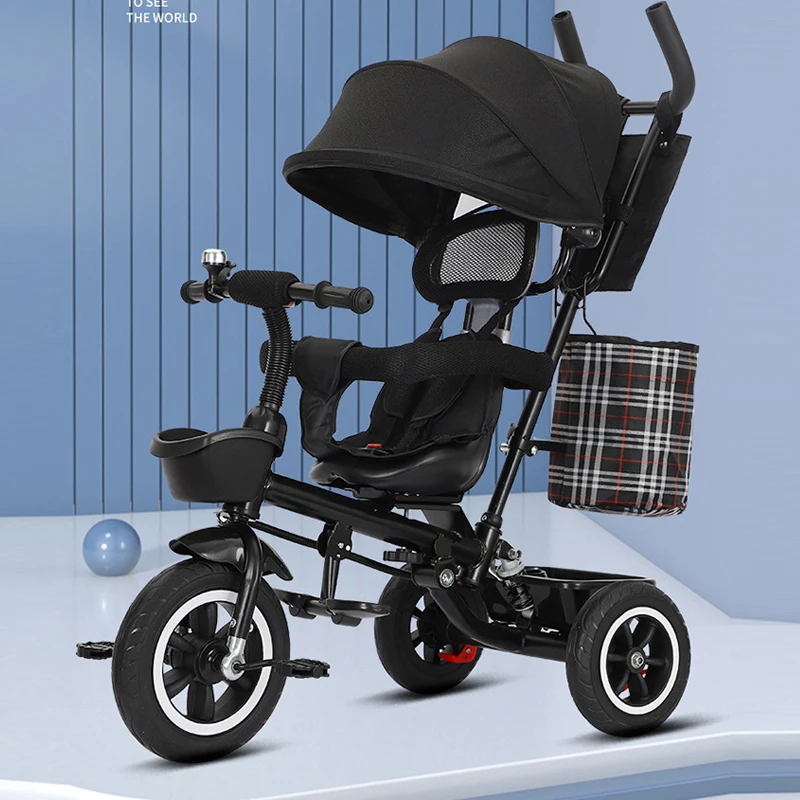 Tricycle Pliable avec Siège Rotatif pour Enfant, Poussette à Trois Roues, Vélo avec Musique pour Bébé de 1 à 6 Ans, 3 en 1