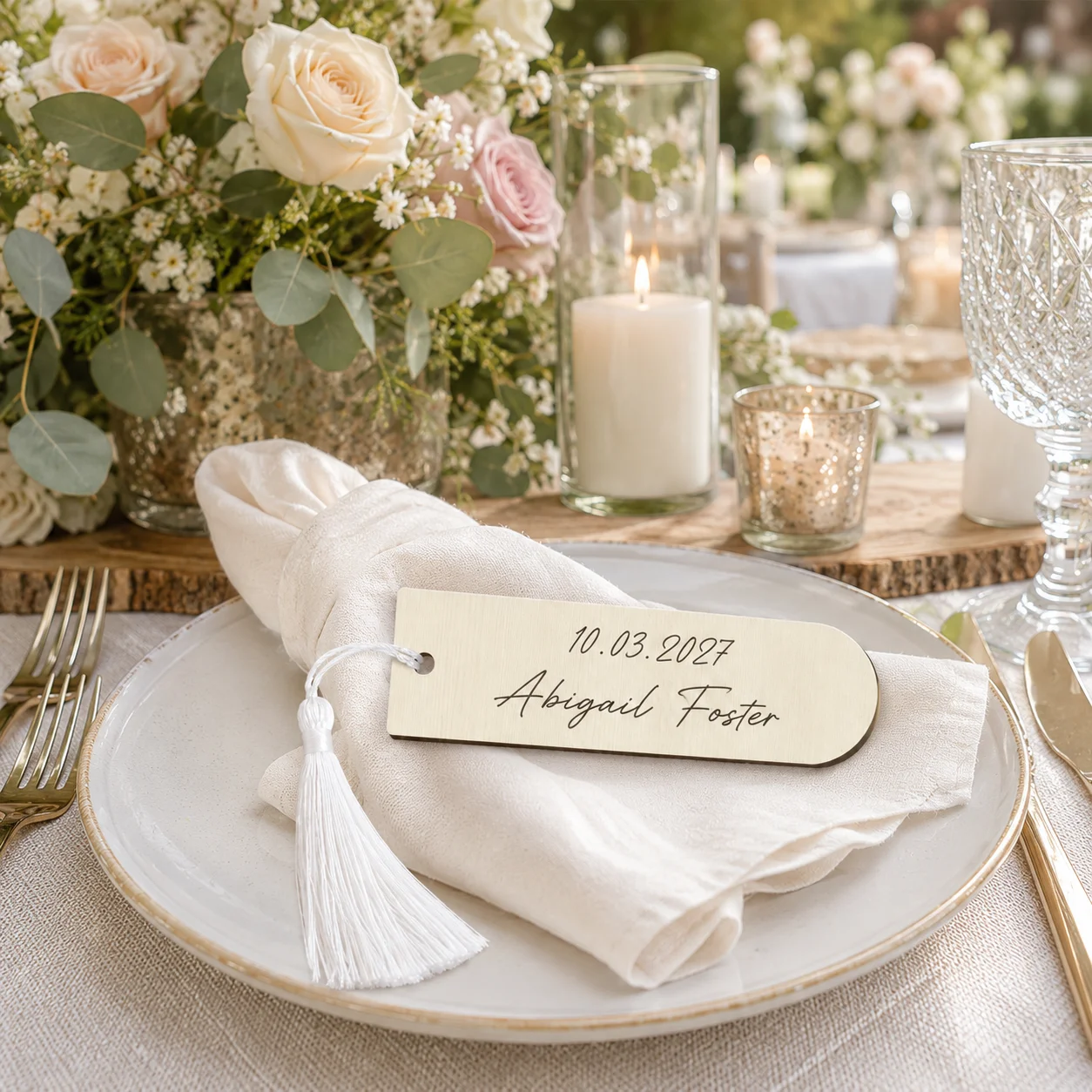 Personalized Wooden Place Card Custom Wedding Place Card Engraved Name Tag with Tassel for Reception Table Decor Guest Gift Set