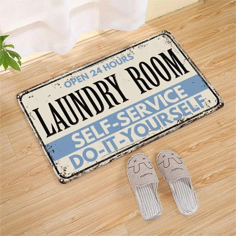 Vintage Industrial Waschküche Teppich Selbstbedienungsmatte Distressed Stripe Teppich Heimdekoration Utility Room Rutschfeste Bodenmatte