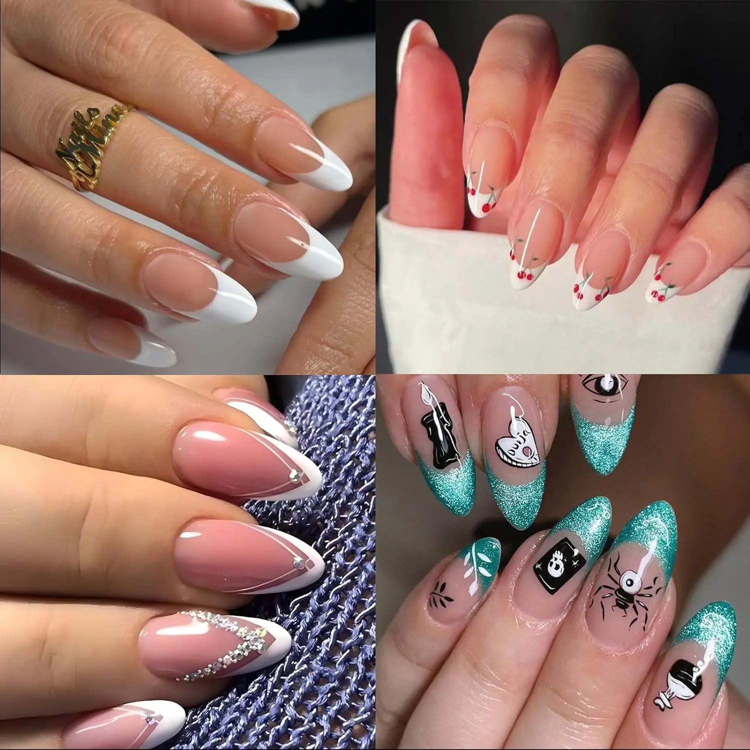 120PCS Clear Half Frosted Nails Tip Almond Acrylic Fake Nails Full Cover Artificial Nail Tips For Nail Salons and Nail Extension