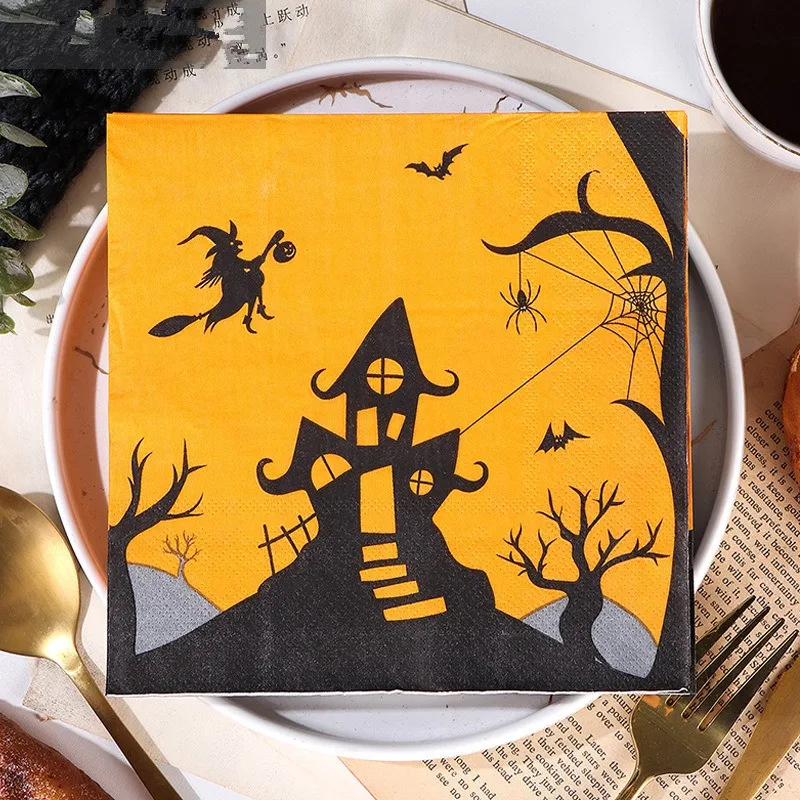 20Pcs/pack 33x33cm Halloween Printed Disposable Napkin Paper Home Table Dinner Tissues Party Decoration