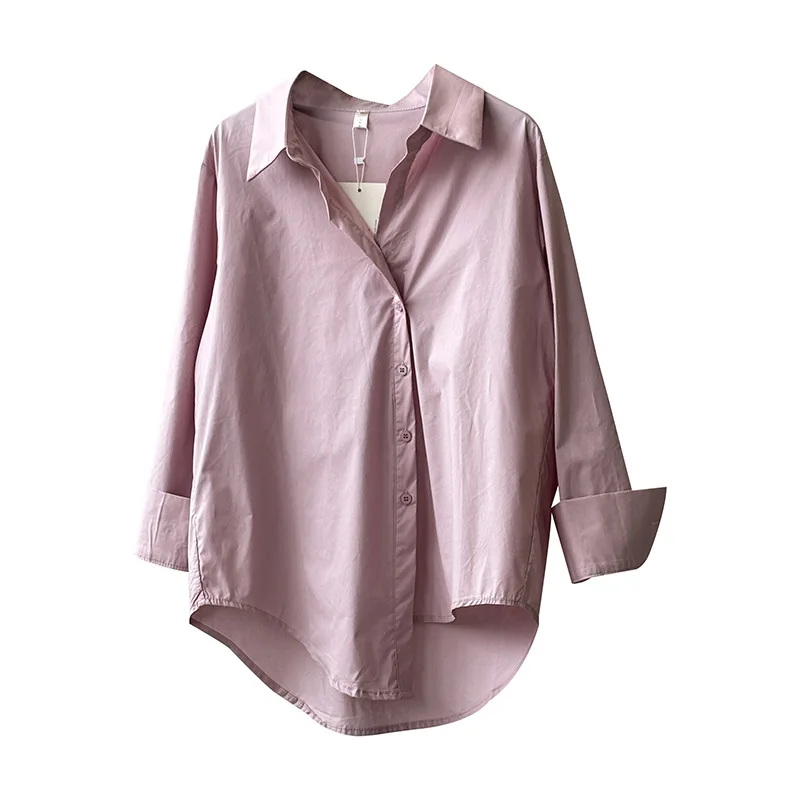 

2024 Spring Lapel Single Breasted Irregular Shirts Women Pure Cotton Shirt Korean Minimalist