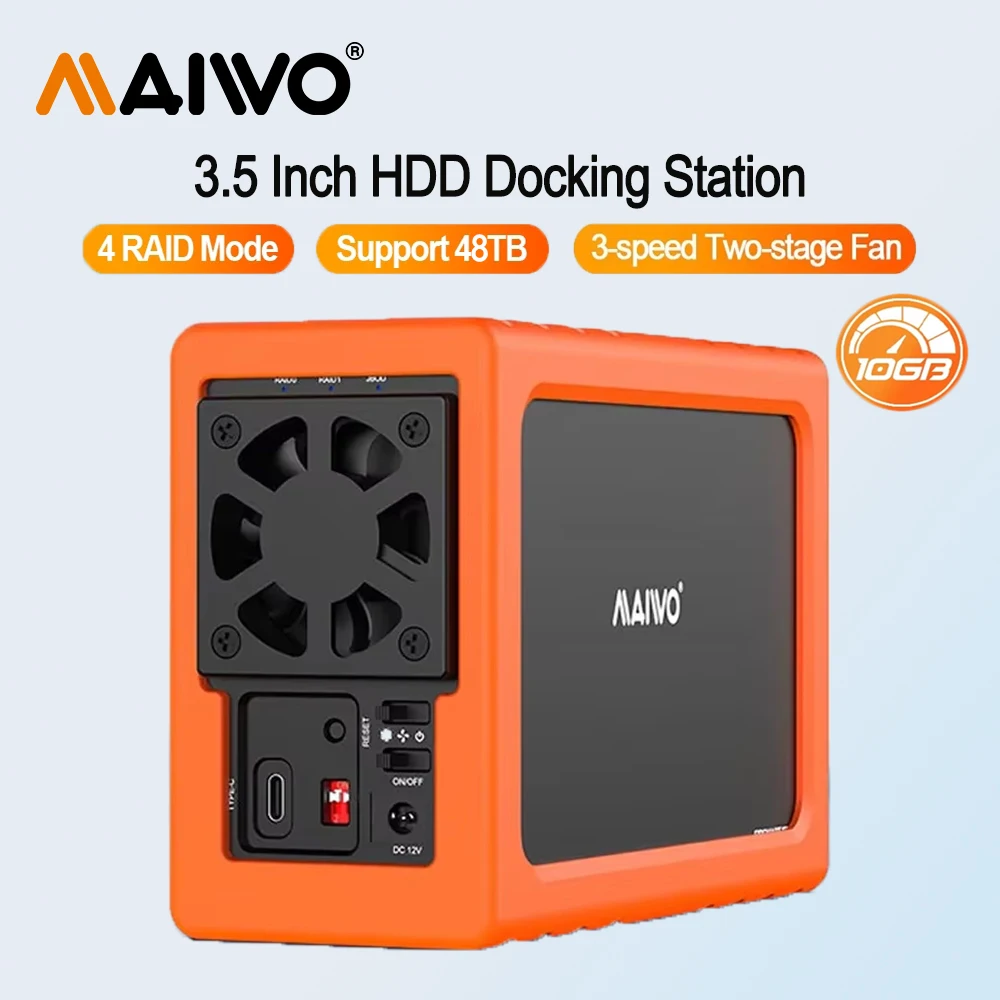 MAIWO 3.5 Inci SATA I/II/III Dual Bay Array Kandang Cangkang Mekanis Seluler Kotak Hard Drive Eksternal 4 Ekspansi Penyimpanan RAID