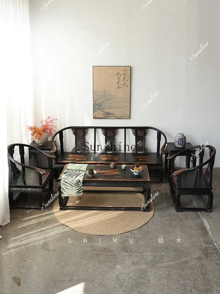 

Living room solid wood Chinese antique and old large apartment office living room furniture FT