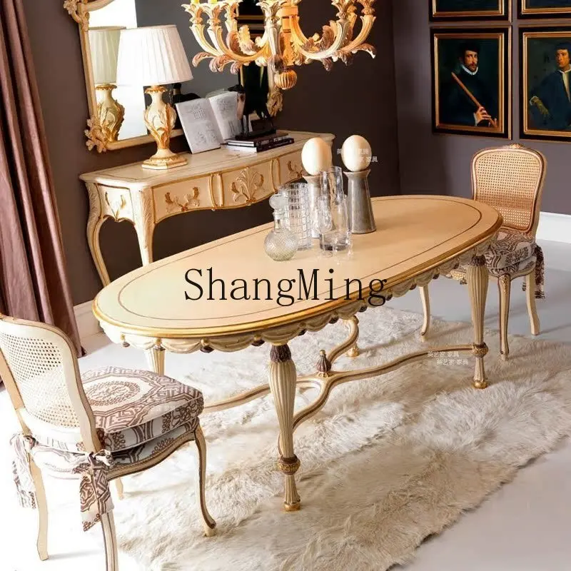 

Стул для обеденного стола из массива дерева с резьбой, винтажный, для виллы, большой, с золотой росписью, для чтения