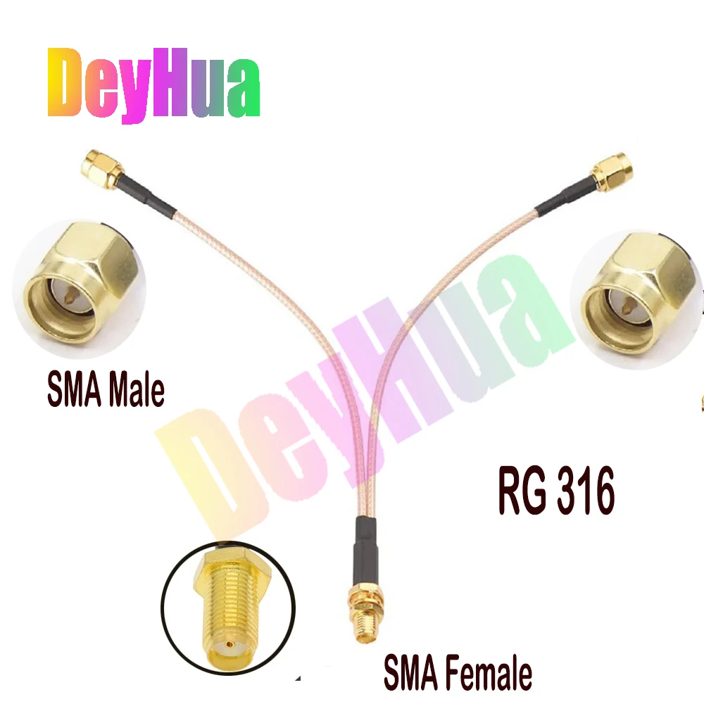 SMA fêmea para 2 X conector macho para inversor, RG316, RG178, 15, 20, 30, 50cm