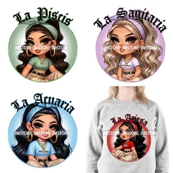 New Washable Chicana Chola Chibi Latina Spanish Zodiac Cute Girls DTF Iron On Transfers Stickers Ready To Press For Clothing