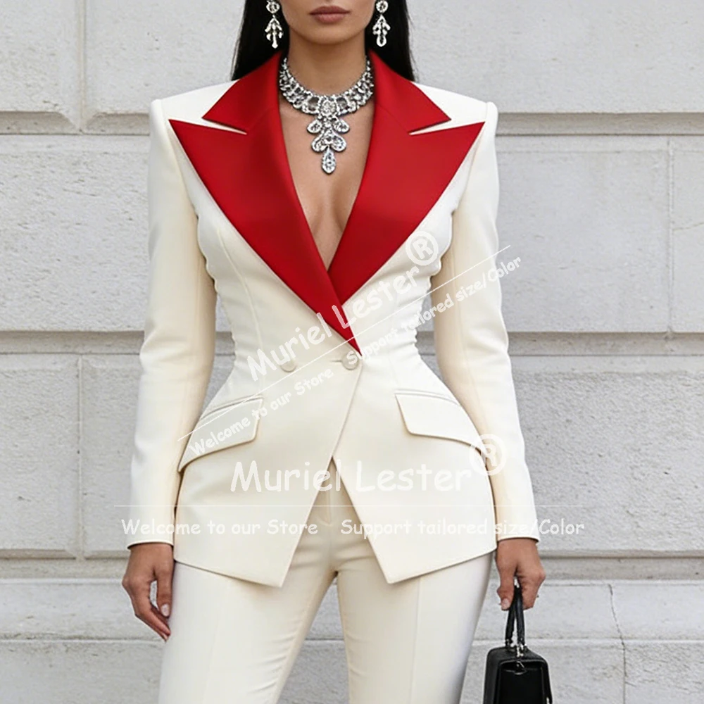 

Classic Suit Women Wide Satin Label Prom Blazers Customized 2 Piece Sets Jacket Pants Lady Business Party Tuxedos Female Outfits