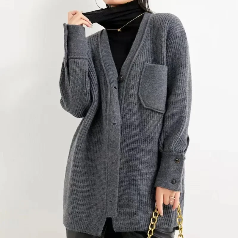 

2025 Casual Cardigan Coat, Loose Top, Lazy Style, Plus Size, Autumn, Spring Fashion Women's Long Sleeve V-neck Sweater,