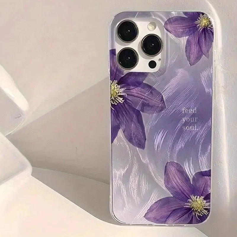 

Purple Floral Patterned Phone Case for Xiaomi Redmi Note 14 13 12 12S 11 13C 14C Pro Plus 4G 5G Feather Chiffon Texture Cover