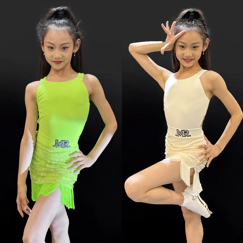 

Детские профессиональные танцевальные платья для девочек, костюм для латинских танцев, румба, сальса, платье без рукавов для латинских танцев с кисточками, сценический костюм SL13607