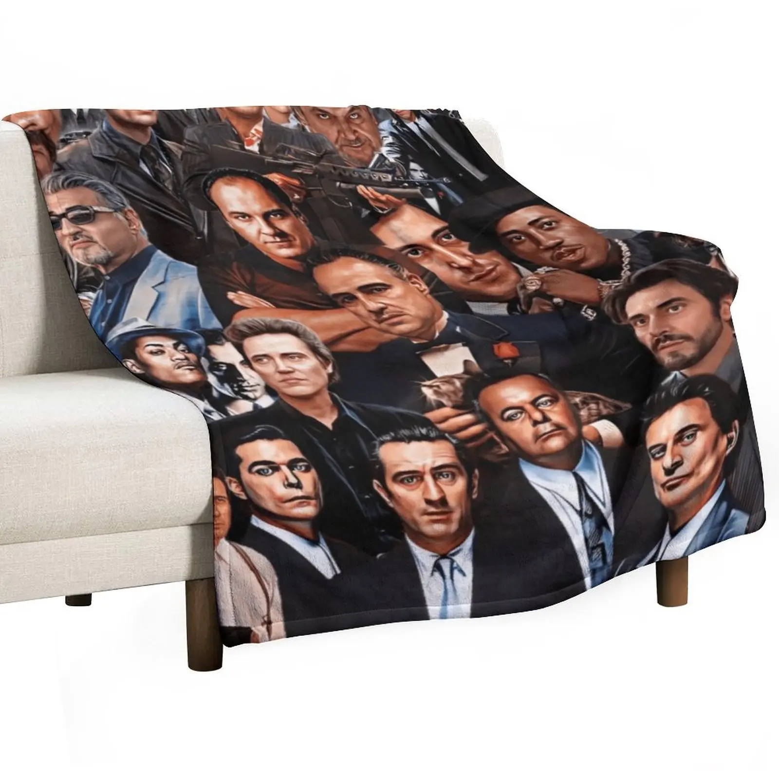 Collage of Gangsters Throw Blanket Sofas Picnic Furry Hairy Comforter Retros Blankets