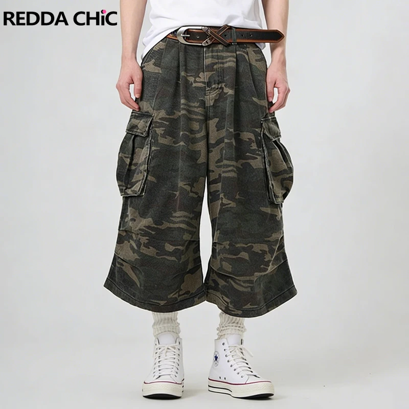 REDDACHIC Pantalones Cargo de Camuflaje para Hombre, Estilo Vintage, Multibolsillos, Holgados, Rectos, de Pierna Ancha, Bermuda, Hip Hop, Skater, Streetwear