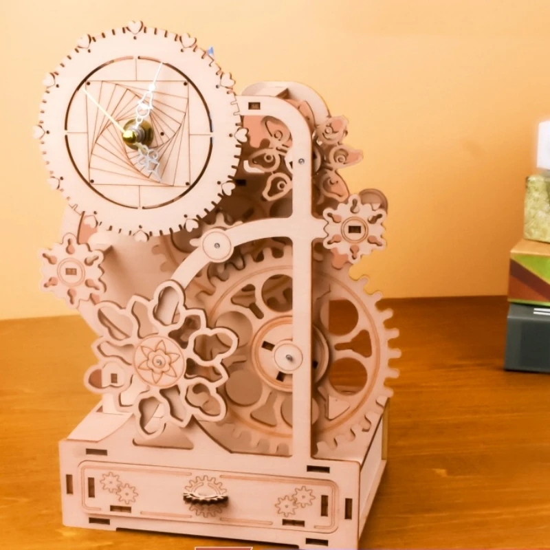 Creative 4 in 1 Pen Holder with Clock Music box 3D Wooden Jigsaw Puzzle Assembly Model Birthday Gift Home Decora
