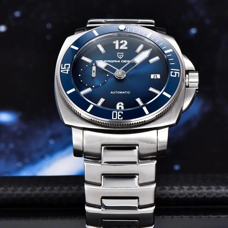 PAGANI DESIGN PD-1820 Men Automatic Mechanical Wristwatch, Full Stainless Steel Band, Sapphire Crystal Luminous 10Bar(100M) Wate
