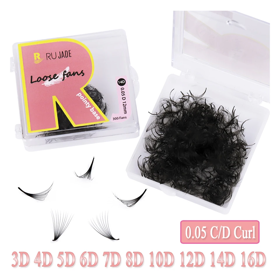 Rujade Loose Fans 3D 4D 5D 14D Russian Volume Fans Eyelash Extensions Loose Fans Sharp Stem Thin Pointy Base Premade Fans Lashes