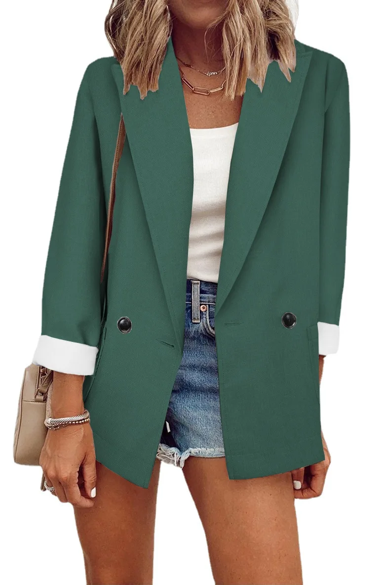 Chic Losse Lichtgroen Vrouwen Blazer Zomer Een Knop Vrouwelijke Pak Jas Volledige Mouw Uitloper Blaser Femme 2022 Elegante Bovenkleding